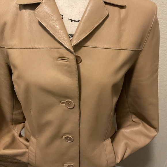 Siena Studio Womens Tan Leather Button Front Jacket Size Medium - Picture 3 of 15